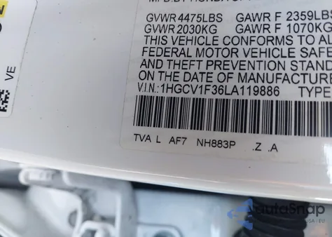 2020 Honda Accord Sport из США, поврежденный, VIN 1HGCV1F36LA119886